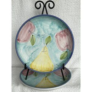 Set Of 2 Caleca Marta Italian Art Fruit Salad/snack Plates Matte Finish EUC